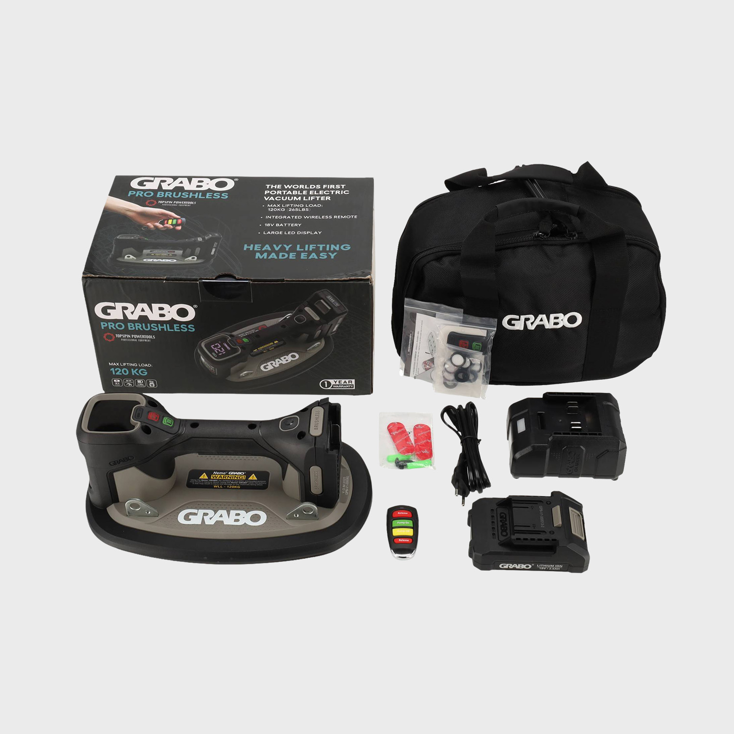 Grabo Sugekop Akku V2 - Kulløs - Max 120 kg - Inkl. Batteri